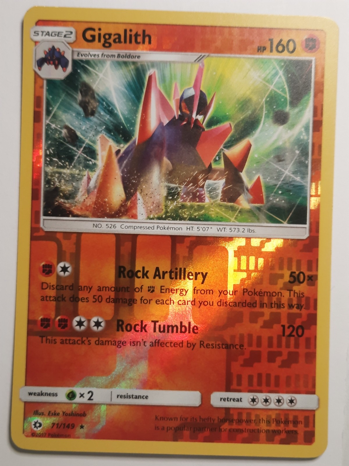 Pokemon Card Gigalith Sun & Moon Reverse Holo Rare 71/149 Near Mint