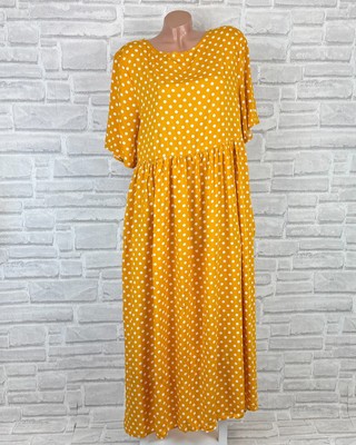 Italy Damen Maxi Kleid Hängerchen Volant Print Sommer IBIZA 42 44 46 Gelb T950