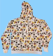 Disney Mickey Mouse Womens Full Zip Hoodie All Over Print Size XL White