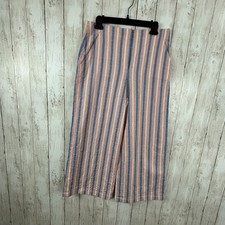 Tory Burch Cato Stripe Eva Pant Wide Leg Crop Sz 8 Ivory Blue Red Fourth of July