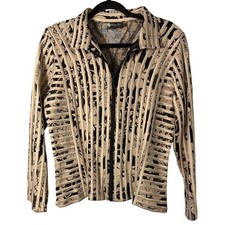 Damee Inc Cream Floral Strips Black Lace Zip Up Bomber Jacket Chic Whimsical Med