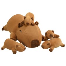Capybara Plush Cute Capybara Stuffed Animal Pillow with 4 Baby Plushies in He...