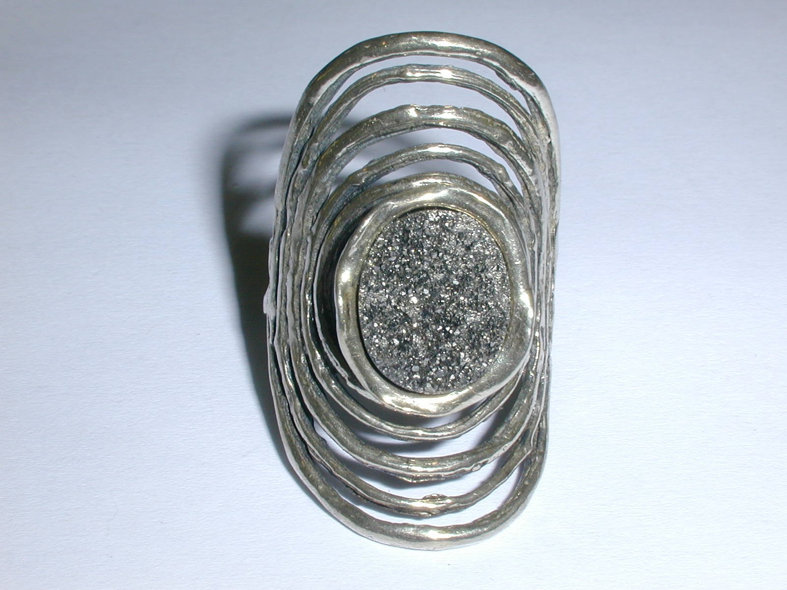 Beautiful~ Bold- Pz- Or Paz Sterling Silver Israel Gray Druzy Ring- Size 8!
