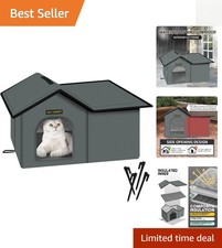 Weatherproof Self-Warming Cat Shelter for Outdoor Felines - Grey, L Size