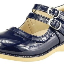 Girl's School Dress Classic Shoes Glossy Blue Color Double Strap Mary Jane sz 7