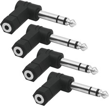 4Pcs Right Angle 1/4" to 1/8" Audio Adaptor, 90 Degree TRS 3 Pole Stereo