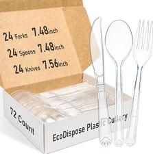72 Count Plastic Cutlery Set, 24 Knives, 24 Forks  24 Spoons, BPA Free