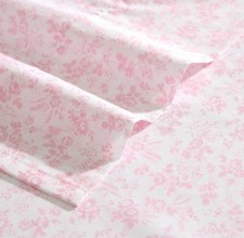 Laura Ashley FULL Pink Floral Toile 4 Pc Sheet Set 100 Cotton Percale NWT