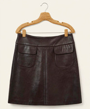 Jangal Vintage 10 Brown Leather Mini Skirt 100 Leather Lined Made in USA Pocket