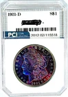 1921-D Rare Date   Gem BU + Blueberry Rainbow  Toned Monster Morgan Dollar