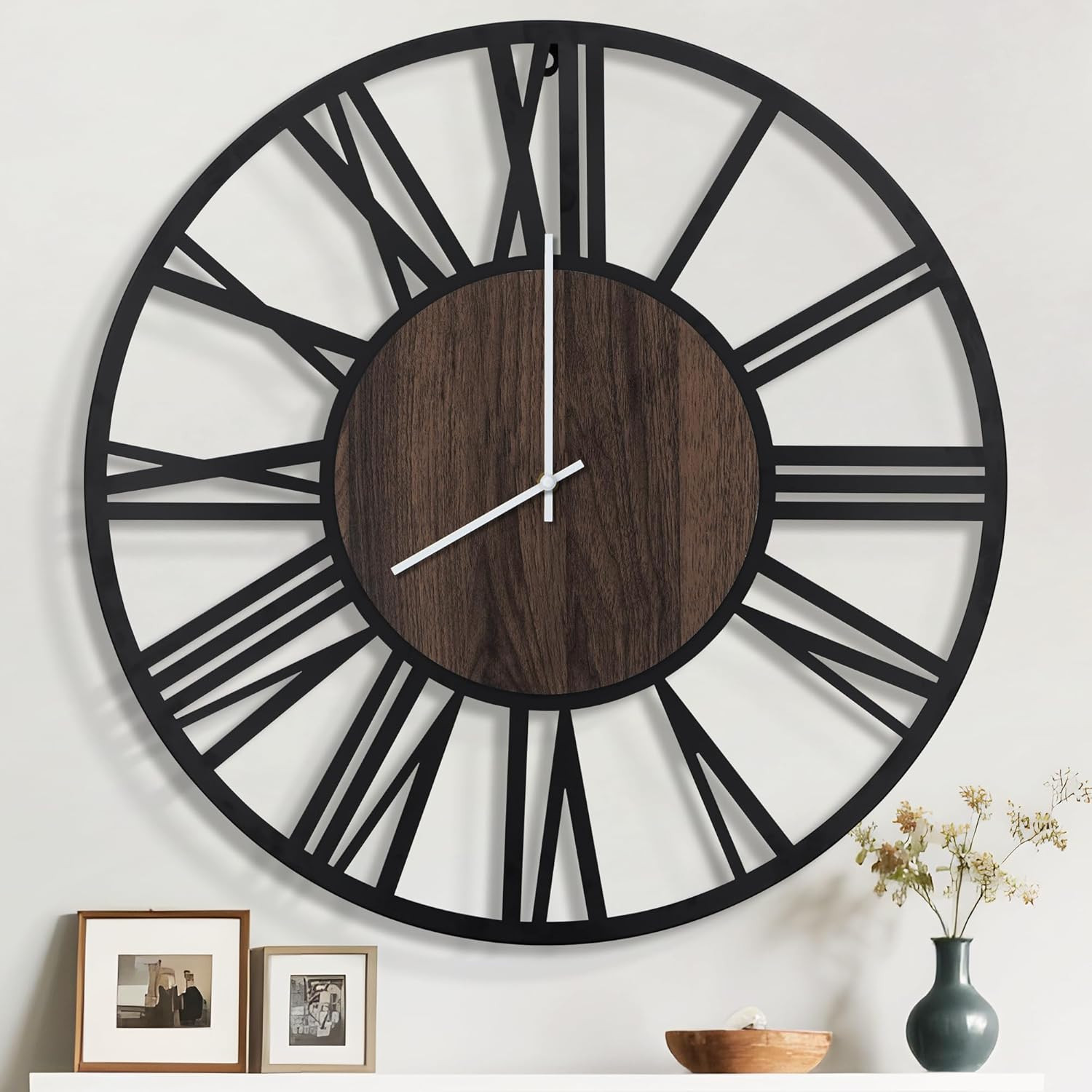 40" Oversized Silent Rustic Wall Clock - Farmhouse Decor for Home & Office