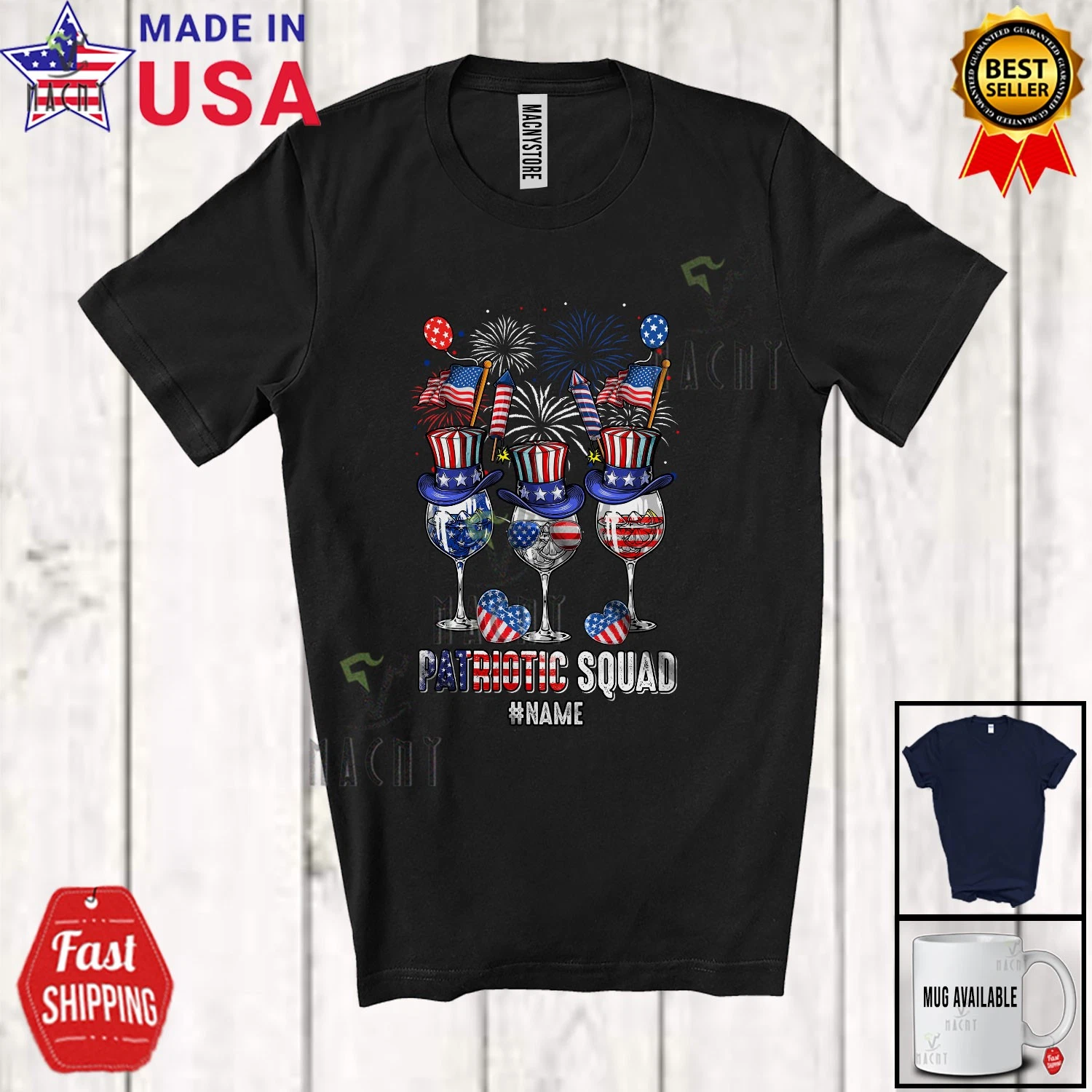 Custom Name Patriotic Squad; 4th Of July Three Gin Glasses; Drinking T-Shirt