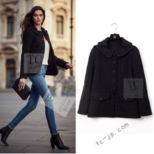 CHANEL 13B Black Peter Pan Collar CC Button Wool Tweed Jacket 42 US10