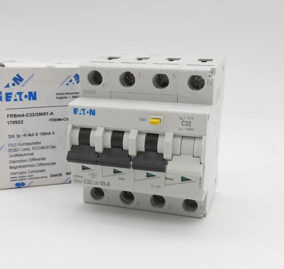 EATON FRBM4-C32/3N/01-A Kombischalter Typ A FI/LS-Schalter C32 32A 100mA 3p+N - Bild 1 von 4