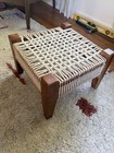 Handmade Square Wood Footstool with Woven Rope Seat, Brown/Beige — photo 4