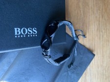 Hugo Boss Leather Infinity Bracelet , Adjustable, Black .