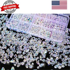 1500 Pcs Crystal Glass Beads for Jewelry Making 12 Styles Bicone, Rondelle,...