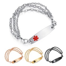 CUSTOM FREE ENGRAVE 4 Colors Medical ID Triple Strand Stainless Link Bracelet