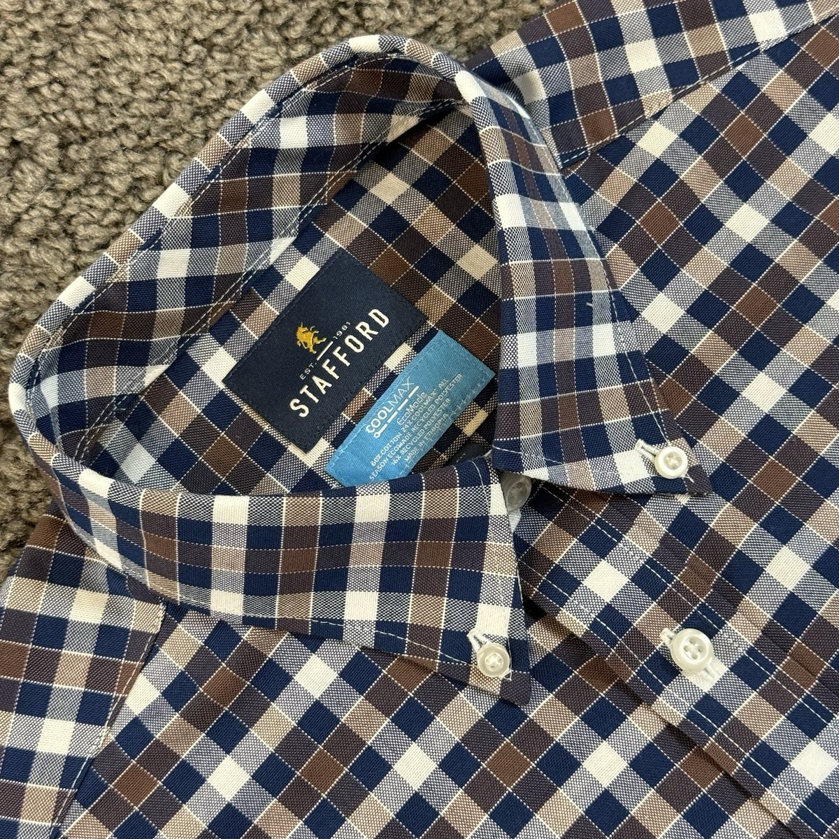 Stafford Coolmax Oxford Mens Slim Fit M Multicolor Check Button Down Long  Sleeve | eBay