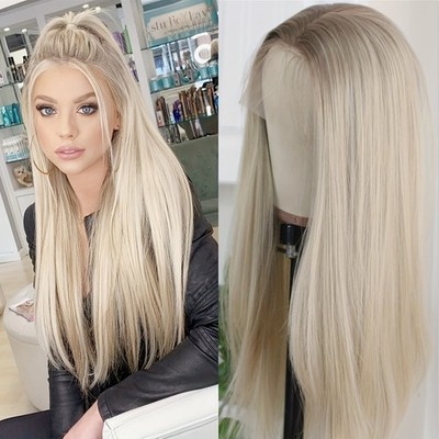 Long Straight Hair Glueless Lace Front Wigs 13x4 Ombre Brown Blonde Color Women