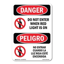 Do Not Enter When Red Light Is On Bilingual ANSI Danger Sign Metal Plastic Decal