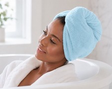 Microfiber Hair Towel Wrap w/Button for Curly, Long, Thick Hair Quick Dry Turban