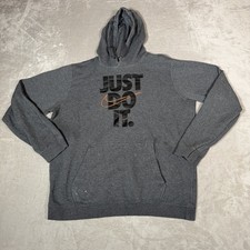 Nike Hoodie Mens Large Gray Sweatshirt Just Do It Logo Graphic Sweatshirt