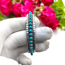 Blue Copper Turquoise Gemstone 925 Sterling Silver cuff Bracelet All Size''