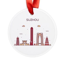 Suzhou China Skyline - Round Acrylic Ornament - Personalized Holiday Gift