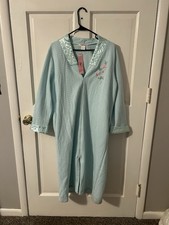 Loti Fashion Light Blue Zip Up Housecoat With Flower On Side NWT