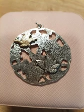 Vtg Butterfly and Floral Metal Pendant Alva Museum Replicas 