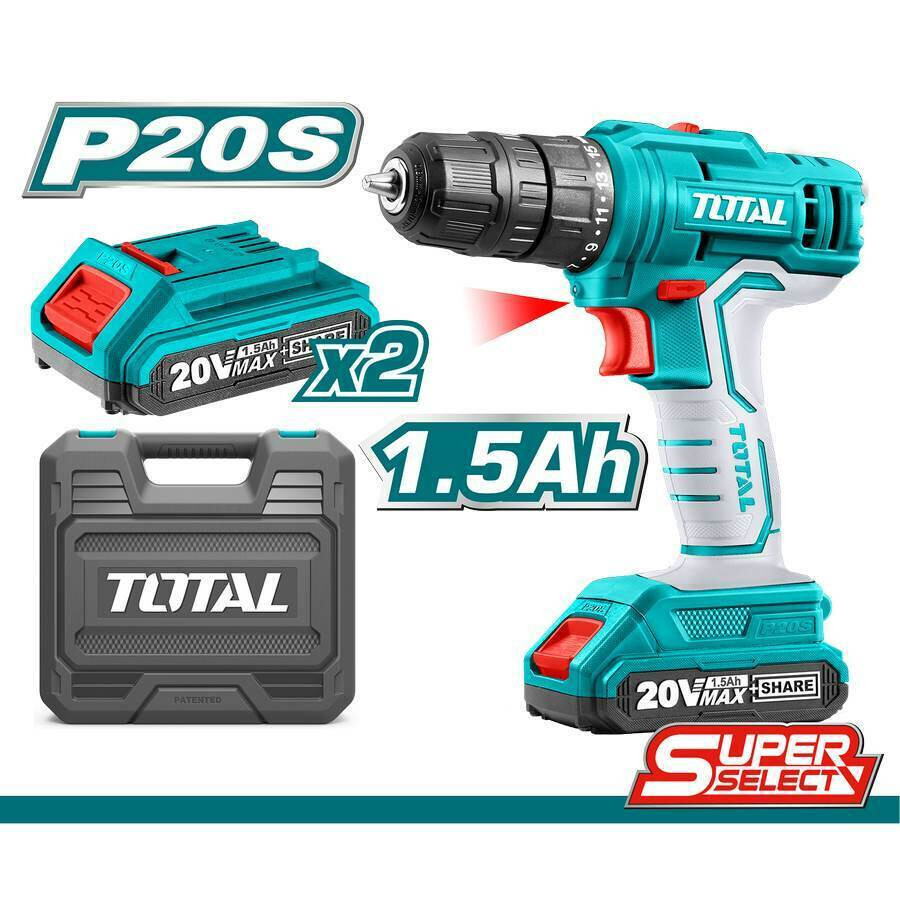 Trapano TOTAL 20V a Batteria con Valigetta e 2 Batterie 2.0Ah