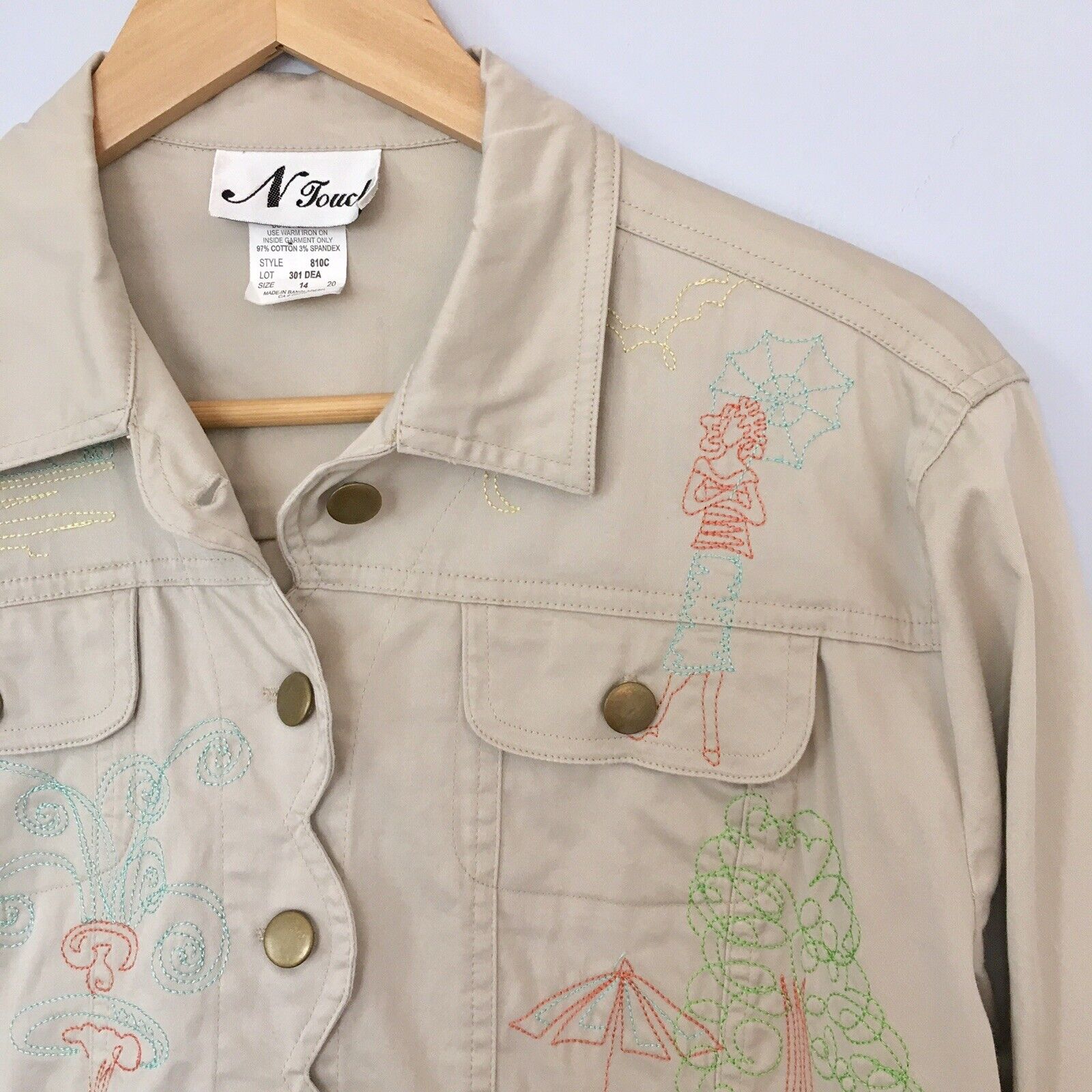 N Touch Embroidered Khaki Jacket, Scalloped, Cafe… - image 1