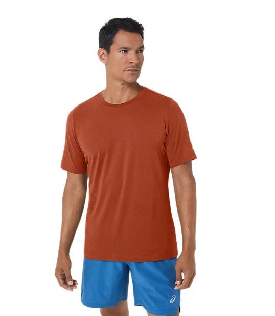 ASICS Men's 3XL Short Sleeved Heather Tech Top T-Shirt in Spice Latte