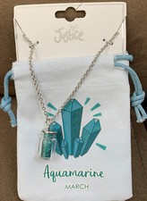 JUSTICE BIRTHSTONE MARCH NECKLACE 17  -20  AQUAMARINE SHIMMERING SUPER CUTE 