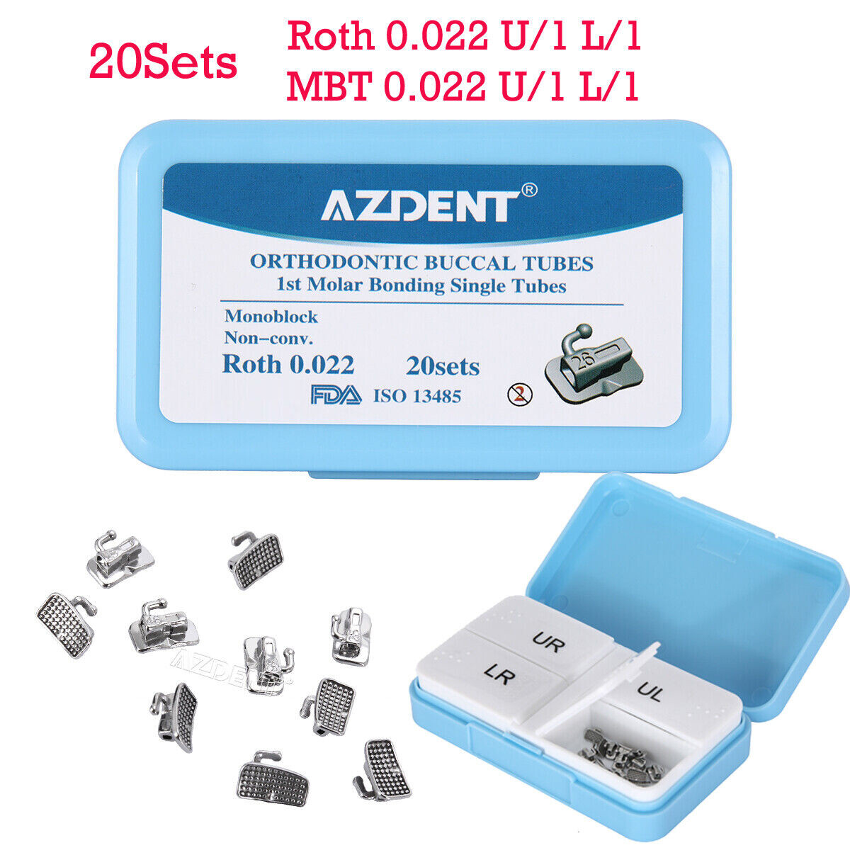 80Pcs AZDENT Dental Ortho Monoblock Buccal Tubes 1st Molar MBT