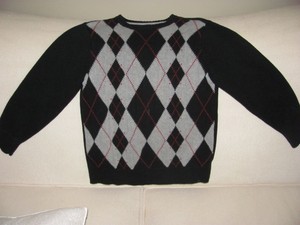 black and red argyle sweater
