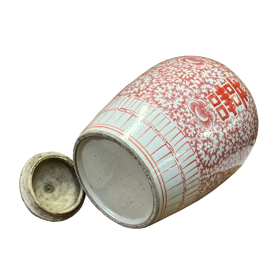 Tarro chino coral rosa blanco floral doble felicidad gráfico punta tapa ws2600 Foto 4 de 4