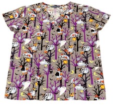 Womens Fashion Medical Nursing Scrub Tops Trick or Treat M