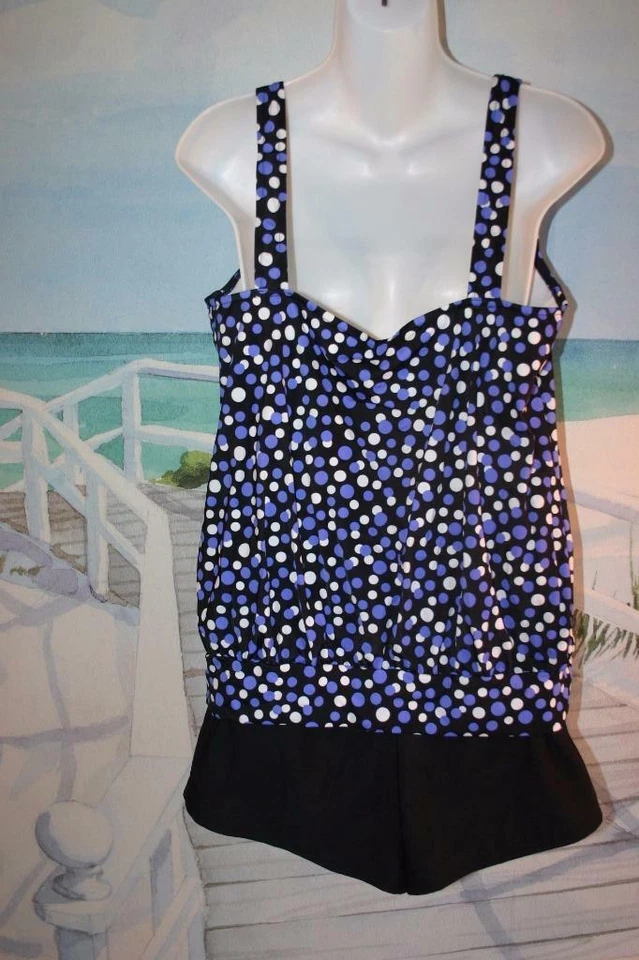 26W BLUSA BANDA INFERIOR TANKINI TOP PÚRPURA PUNTOS PIEL VIENTRE NEGRO PANTALONES CORTOS DE BAÑO 26 Foto 3 de 4