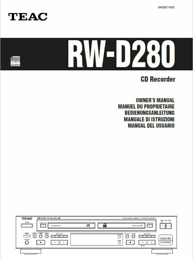 ⭐️TEAC User Operating Manual for Audio Recorder Dual Deck CD  