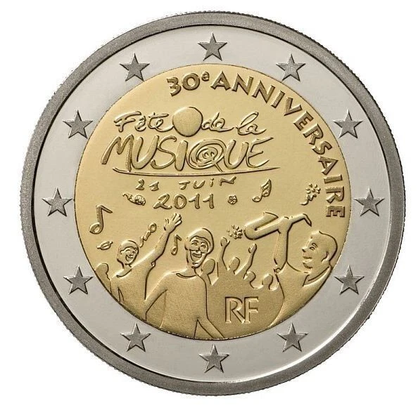 FRANCE 2 EURO 2011 NEUF UNC FÊTE DE LA MUSIQUE 30 ANS BI METALICA ROCK METAL ... - Photo 1/1