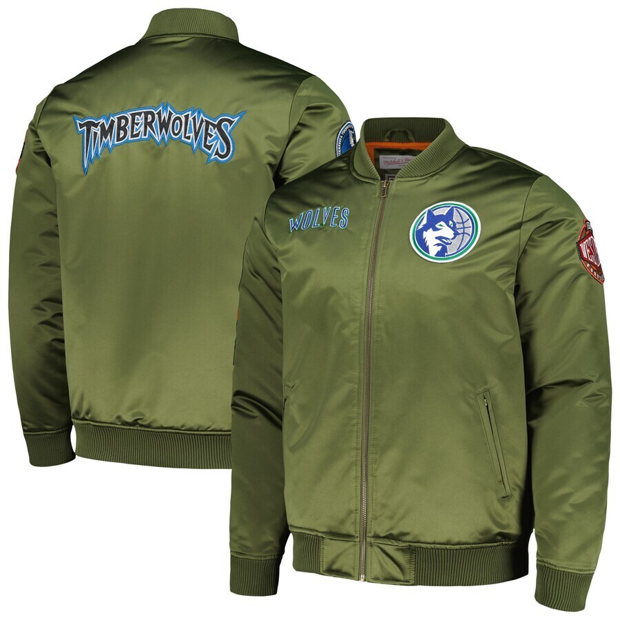 Retro Mitchell & Ness MINNESOTA TIMBERWOLVES Basketball NBA Satin Bomber Jacket