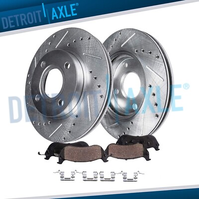 Front Drilled & Slotted Rotors + Ceramic Brake Pads for Nissan Cube Sentra Versa