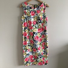TALBOTS Sheath Dress Women's White Pink Watercolor Floral Canvas Zip Up NWT Sz 6
