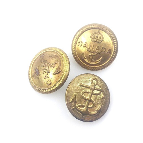Vtg 2 Canadian WWII Jacket Buttons Brass & 1 Brass Anchor Jacket Button 15/16"