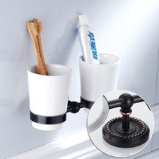 Oil Rubbed Bronze Bathroom Wall Mounted Toothbrush Holder  Ceramic Cup eba209