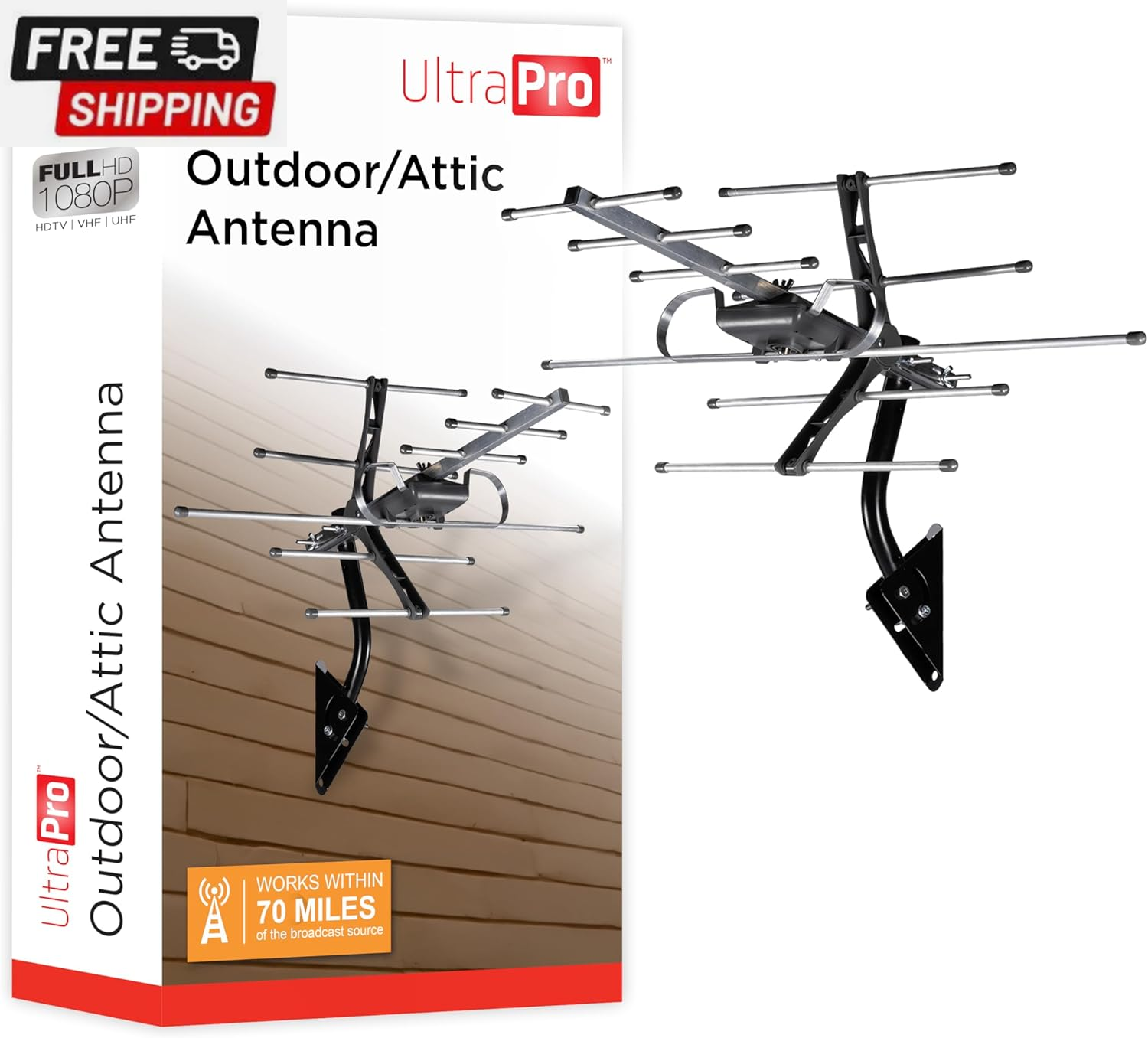 Outdoor HD Digital, Long Range Smart TV Antenna, Supports 4K 1080P HD VHF UHF, J
