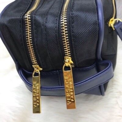 Versace Parfums Black Dopp Kit Toiletry Bag With Dust Bag | eBay