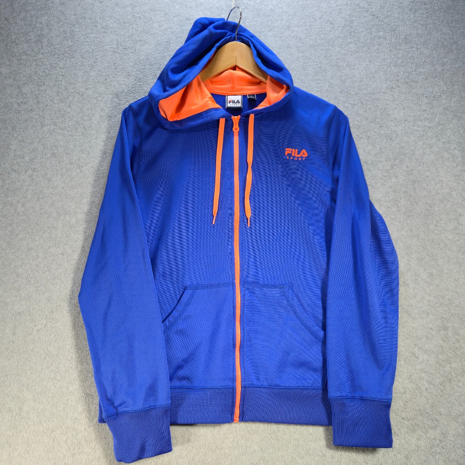 Maglione Fila donna grande manica lunga zip cappuccio tasche maglia blu